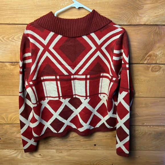 Art and Soul Womens  Cardigan Sweater L Red Beige Long Sleeve Retro Chic Vintage - Picture 6 of 7